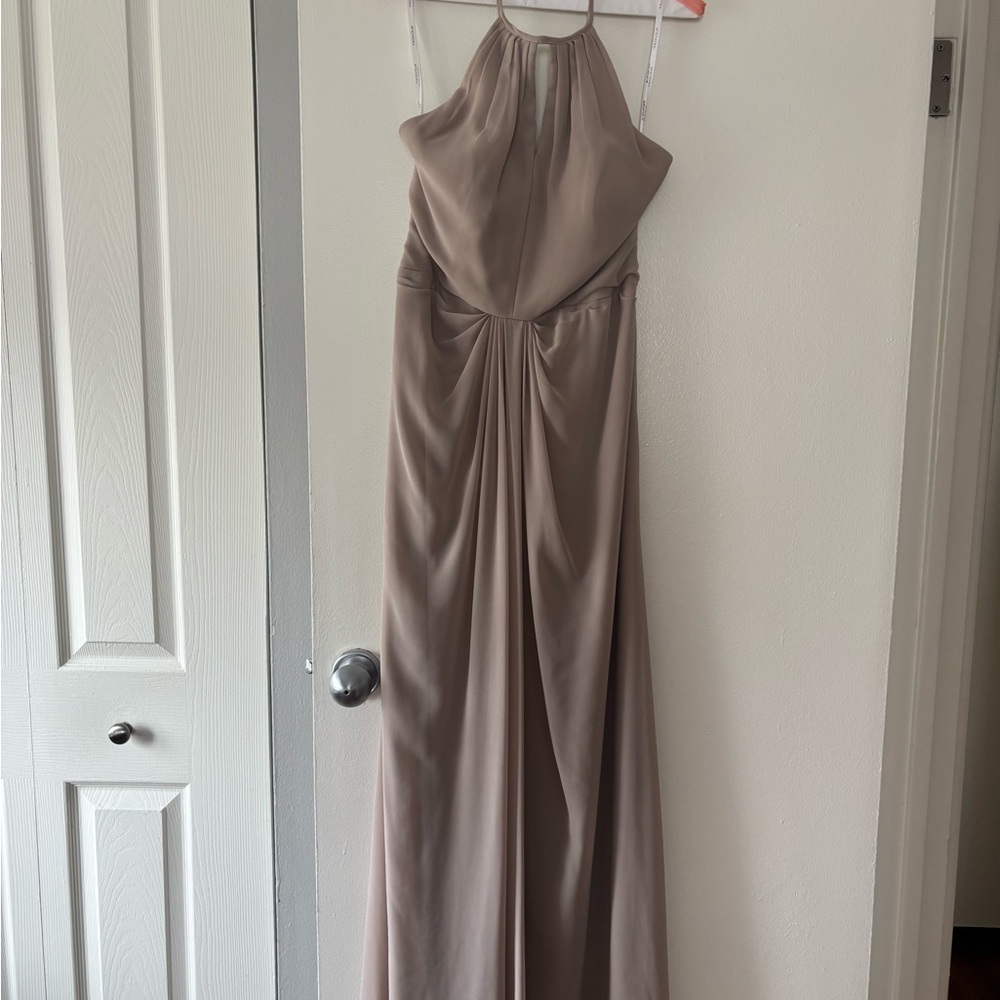 Elegant Taupe Halter Neck Dress